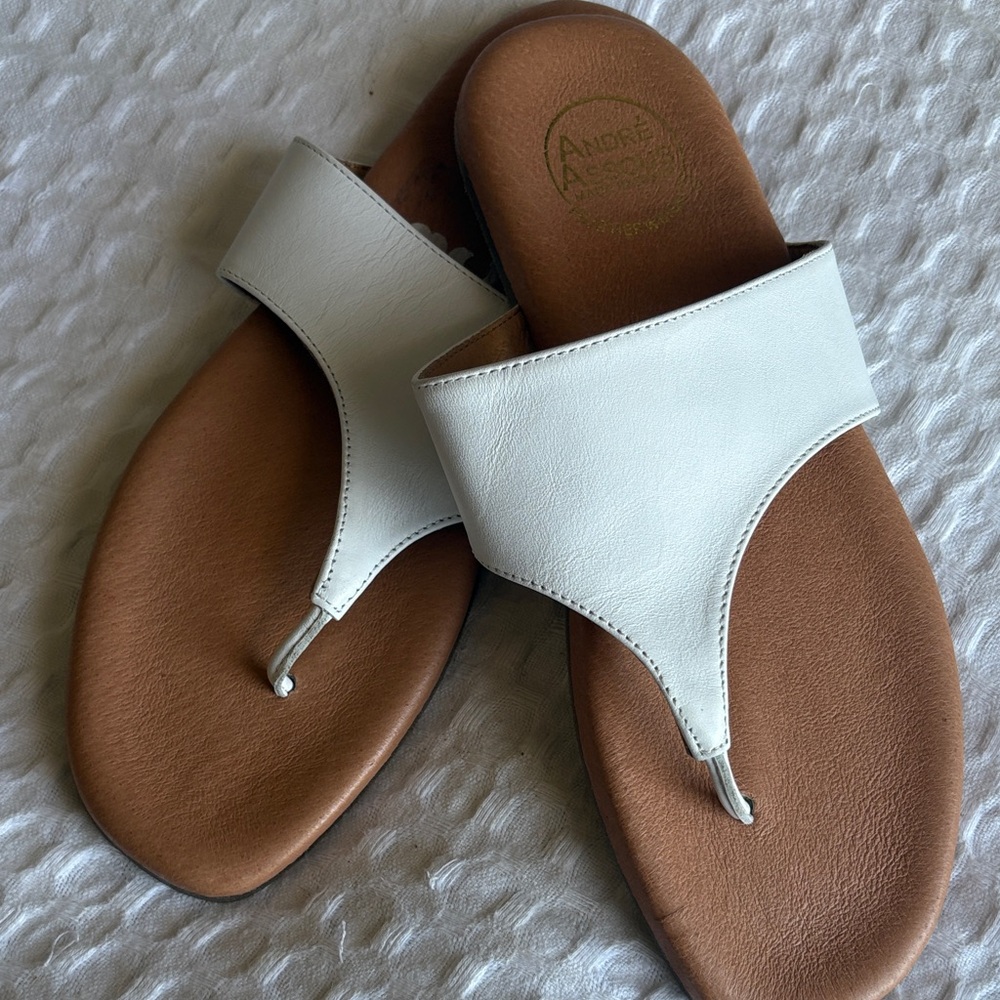 Andre Assous Cream Leather Sandals